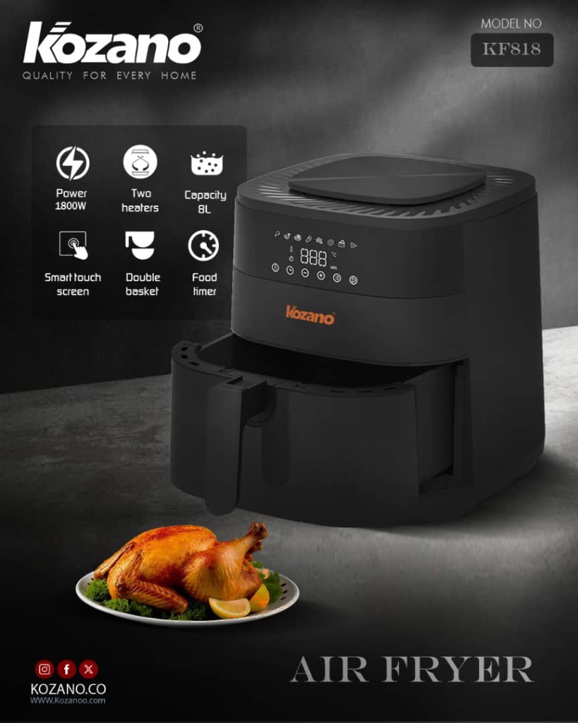 Friteuse sans Huile Double Résistance Kozano KF 818 (1800W - 8L - Deux Éléments Chauffants)