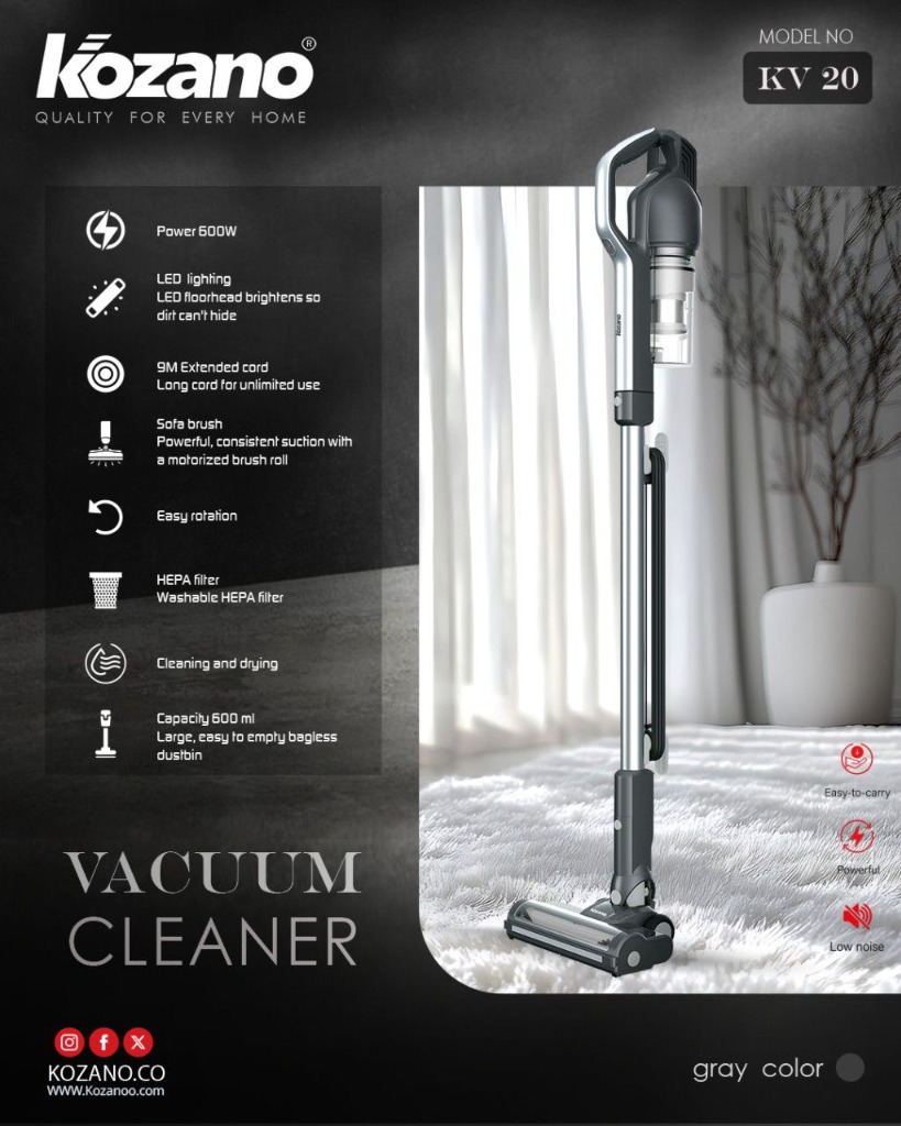 Aspirateur Balai Filaire Haute Aspiration Kozano KV 20 (600W - Câble 9M - LED)