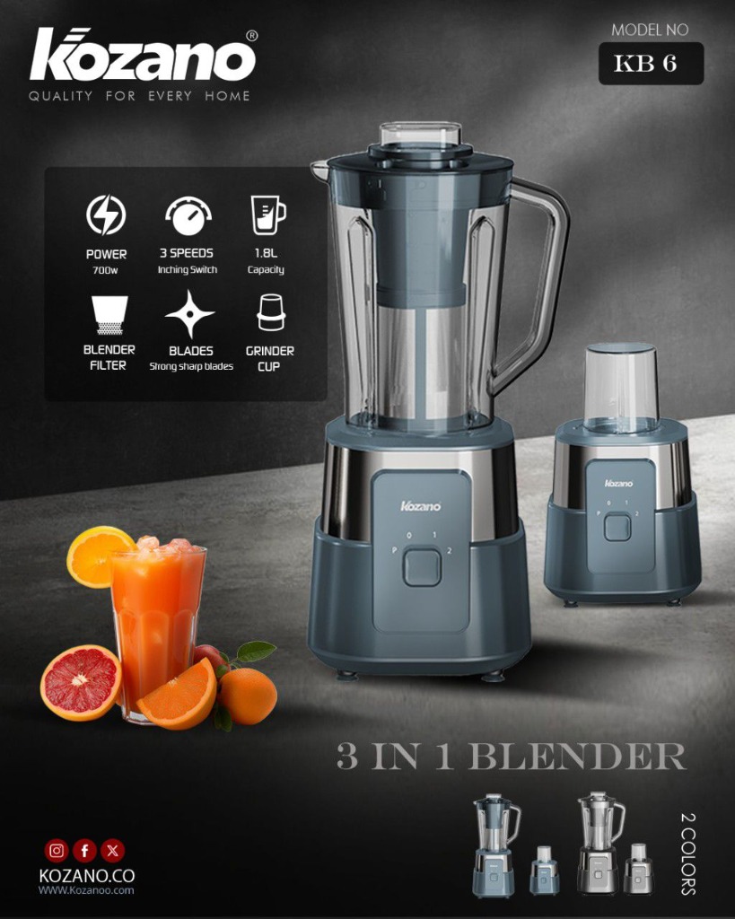 Blender Surpuissant 3-en-1 Kozano KB 6 Bleu Nuit (700W - 1.8L - Bol + Filtre + Moulin)