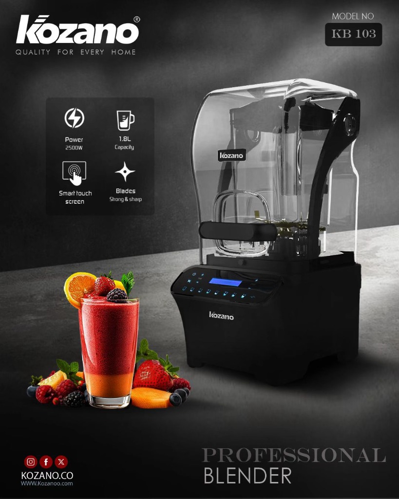 Blender Professionnel Insonorisé Kozano KB 103 (2500W - 1.8L - Caisson Anti-Bruit & Écran Tactile)