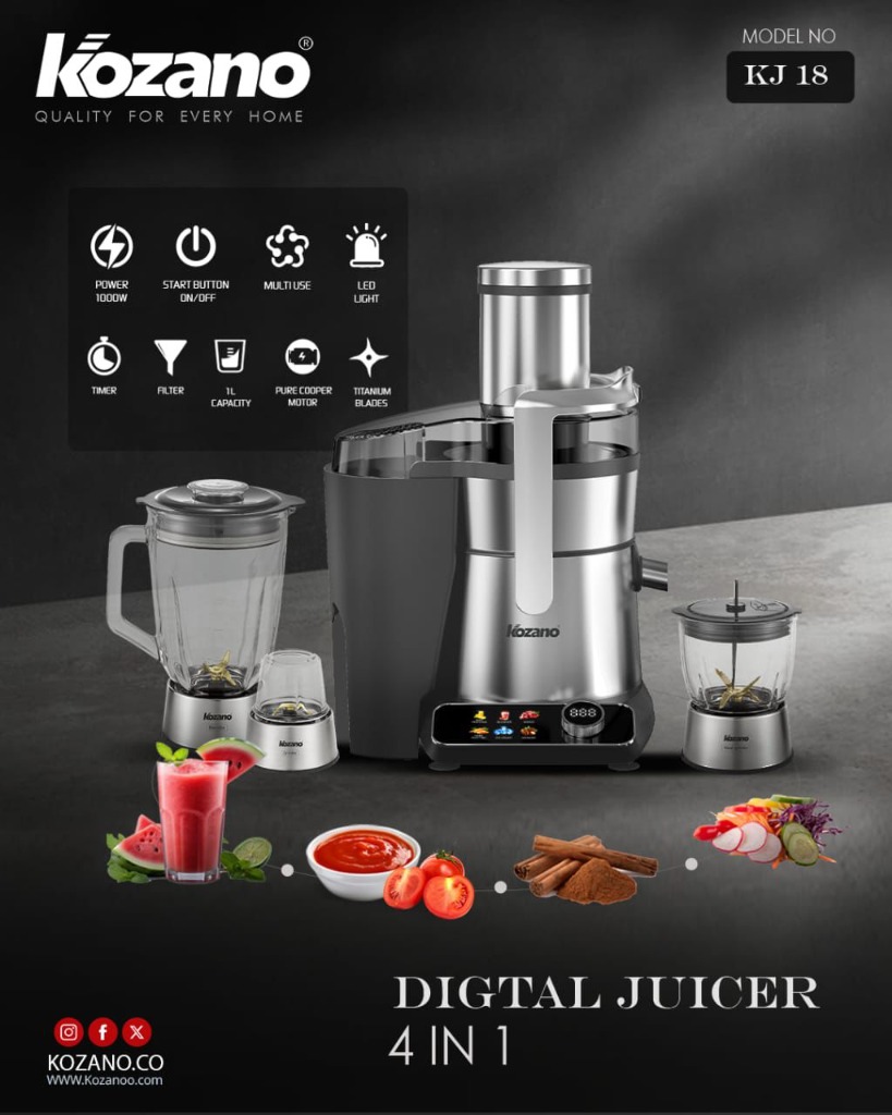 Centrifugeuse Professionnelle Digital Juicer 4-en-1 Kozano KJ 18 (1000W - Écran Tactile - Lames Titane)