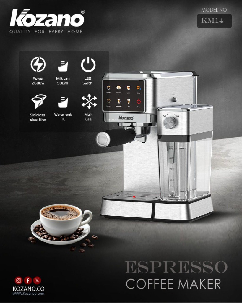 Machine à Café Espresso Automatique Kozano KM 14 (2600W - Réservoir Lait 500ml - Écran Tactile)