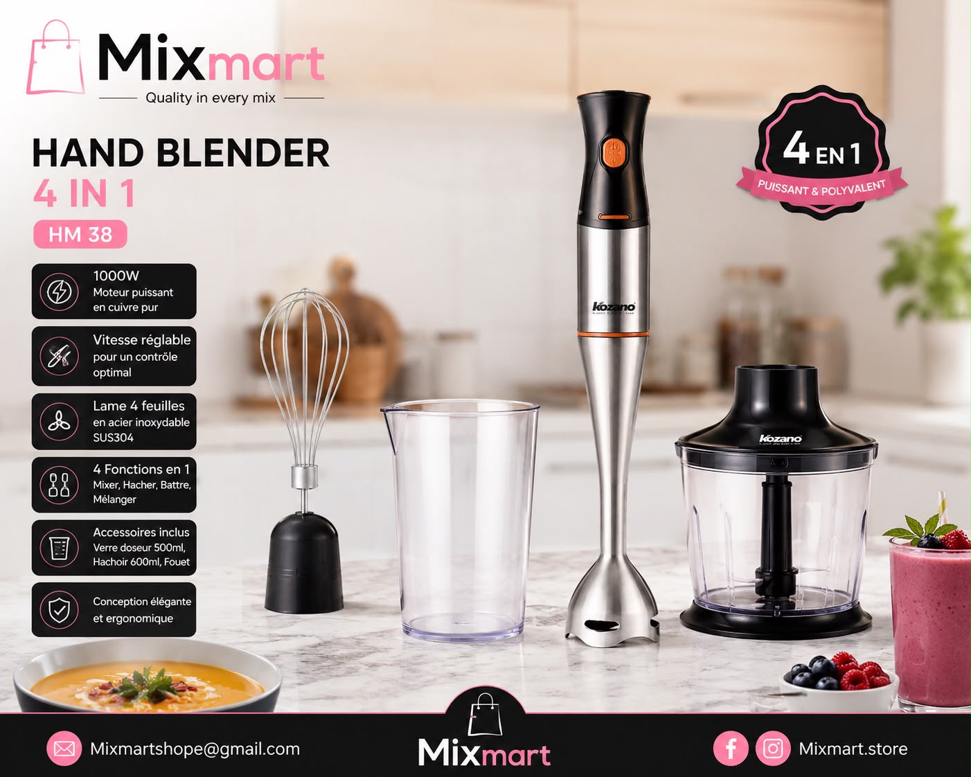 Mixeur Plongeant Hand Blender 4-en-1 MixMart HM 50